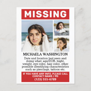 YOUR Photos & Text "MISSING" Postcard
