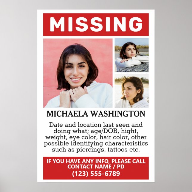 YOUR Photos & Text "MISSING" Poster (Front)