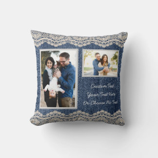 Your Pics/Text Blue Jeans Denim Chic Vintage Lace Cushion