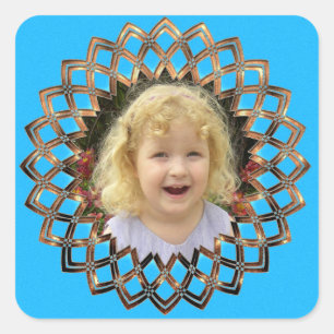 Your picture in a golden frame square sticker
