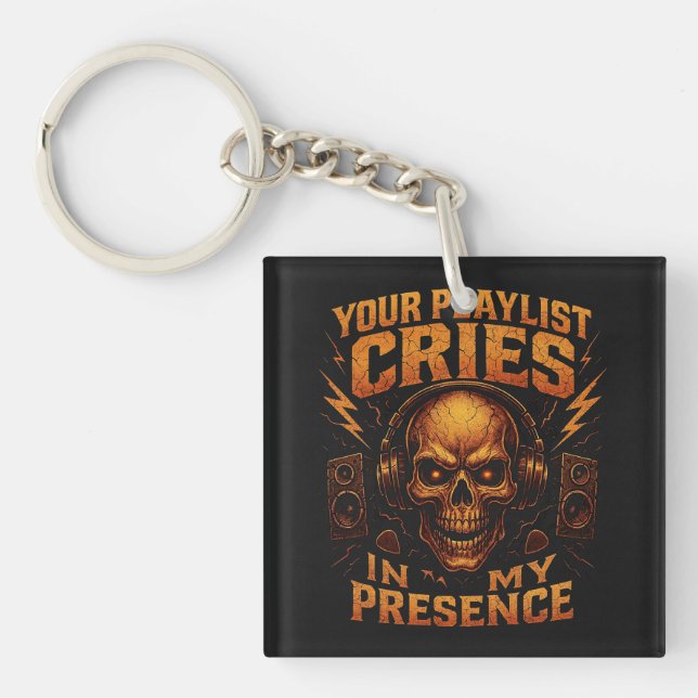Your Playlist Cries Skull Headphone Music Key Ring (Front)