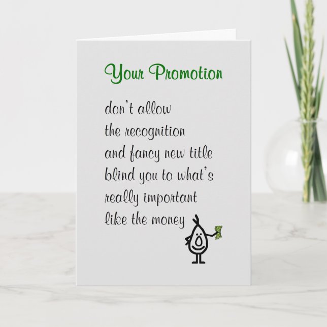Your Promotion - a funny Congratulations Poem Card (Front)
