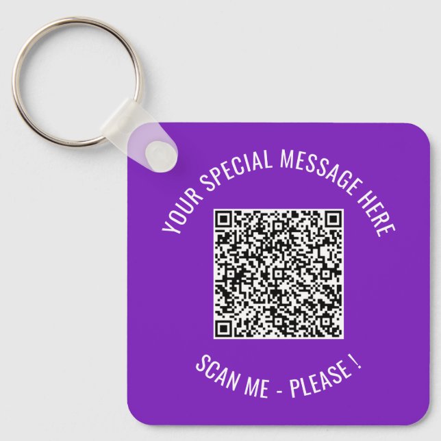 Your QR Code and Custom Text and Colour Keychain (Front)