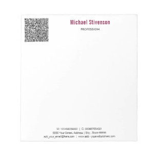Your QR Code and Custom Text Business Notepad