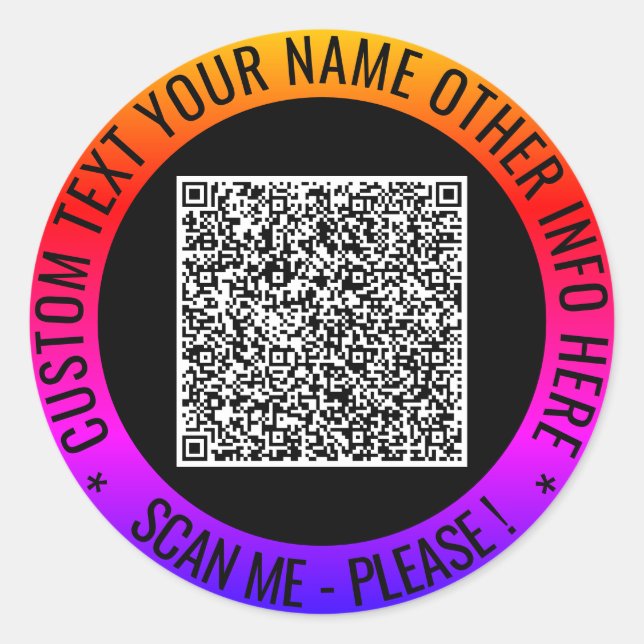 Your QR Code and Custom Text Personalised Stickers (Front)