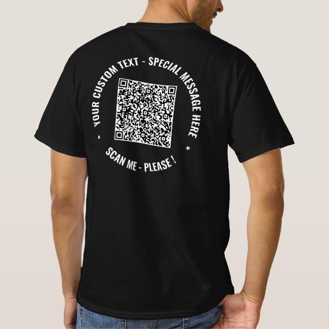Your QR Code and Custom Text Promotional T-Shirt (Back)
