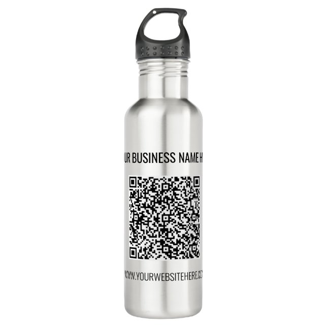 Your QR Code and Custom Text Water Bottle (Front)