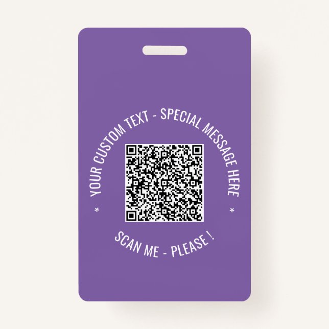 Your QR Code Badge Example with Custom Text ID Badge (Front)