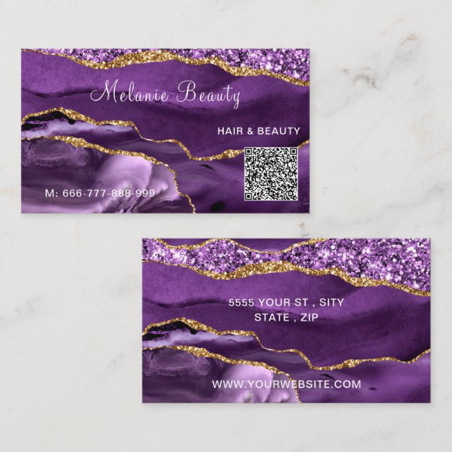 Your QR Code Business Card Agate Purple Gold (Front/Back)