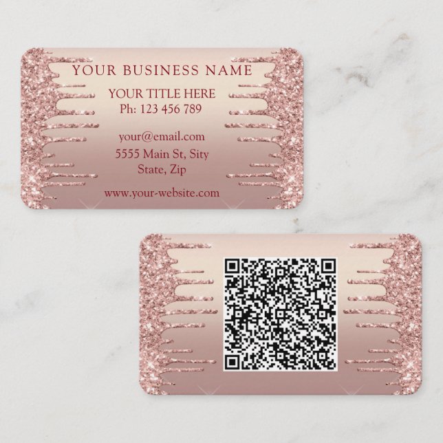 Your QR code Business Card Rose Gold Blush Glitter (Front/Back)