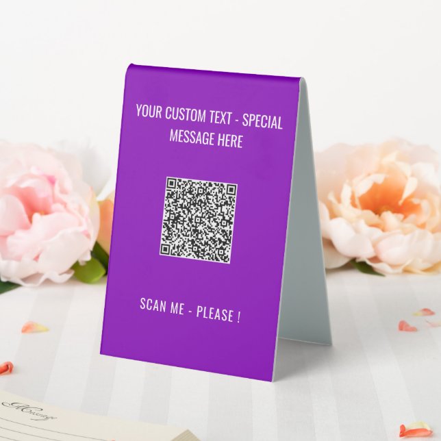 Your QR Code Custom Text and Colour Table Tent Sig (In SItu (Wedding))