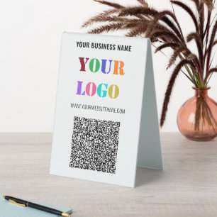 Your QR Code Custom Text and Logo Table Tent Sign