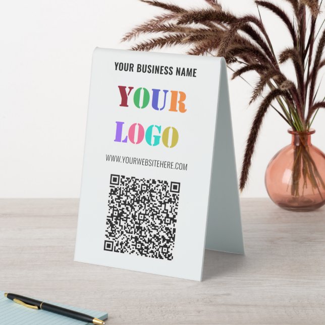 Your QR Code Custom Text and Logo Table Tent Sign (In SItu (Table))