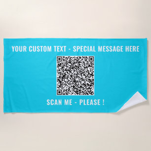 Your QR Code Custom Text Beach Towel Choose Colour