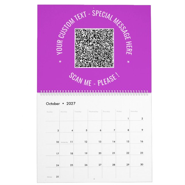 Your QR Code Custom Text Calendar Choose Colour (Oct 2027)