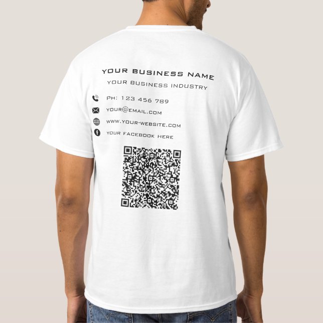Your QR Code Custom Text Name Business T-Shirt (Back)