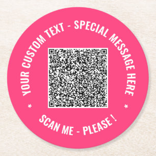 Your QR Code Custom Text Paper Coasters Example
