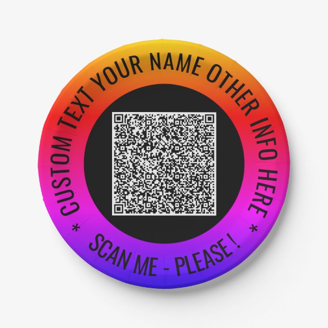 Your QR Code Custom Text Personalised Paper Plates (Front)