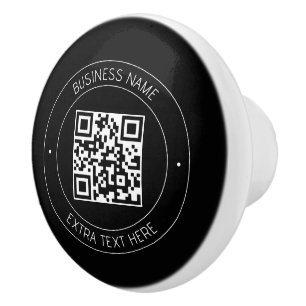 Your QR code & Editable Text   Black & White Ceramic Knob