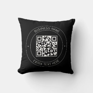 Your QR code & Editable Text Black & White Cushion