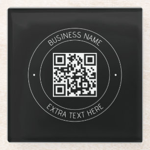 Your QR code & Editable Text   Black & White Glass Coaster