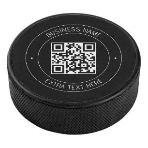 Your QR code & Editable Text   Black & White Hockey Puck