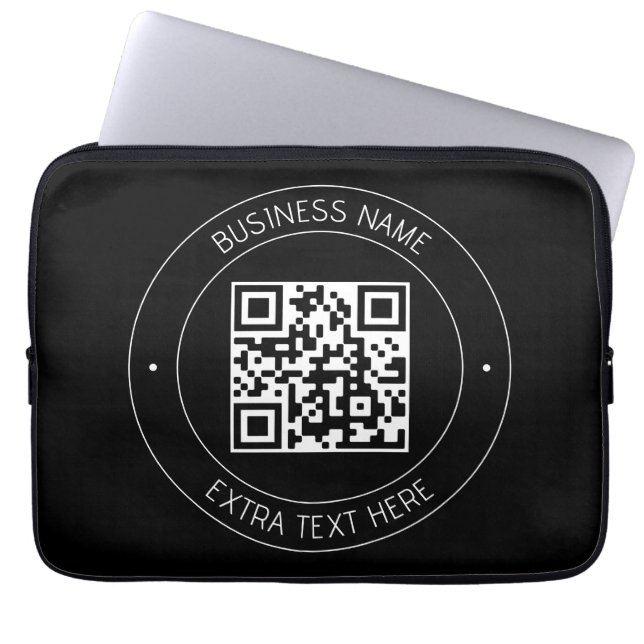 Your QR code & Editable Text | Black & White Laptop Sleeve (Front)