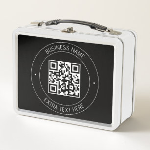 Your QR code & Editable Text   Black & White Metal Lunch Box
