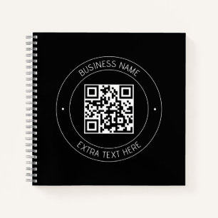 Your QR code & Editable Text   Black & White Notebook