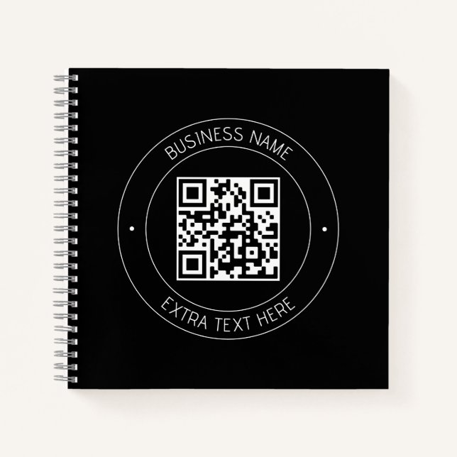 Your QR code & Editable Text | Black & White Notebook (Front)