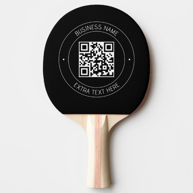 Your QR code & Editable Text | Black & White Ping Pong Paddle (Front)