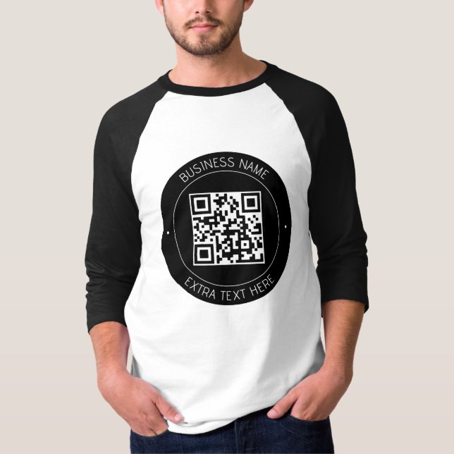 Your QR code & Editable Text | Black & White T-Shirt (Front)