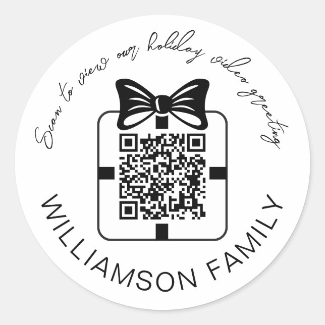 Your QR Code Family Video Message Holiday Greeting Classic Round Sticker (Front)