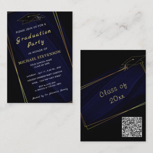 Your QR Code Gold Navy Blue Graduation Invitation