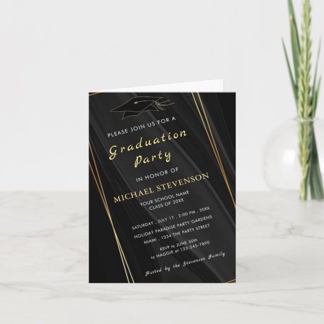 Your QR Code Info Gold Black Graduation Invitation (Front)