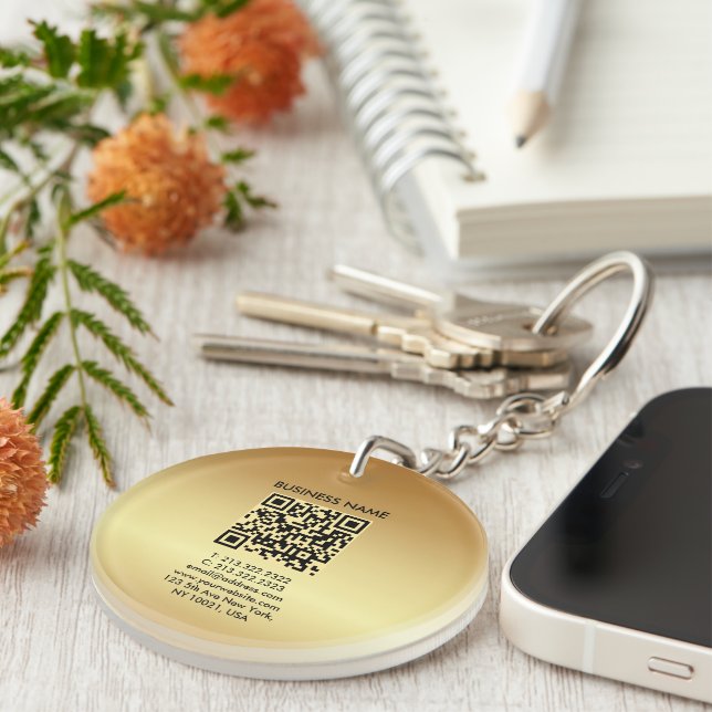 Your QR Code Logo Gold Double Sided Circle Key Ring (Front Right)