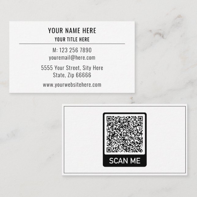 Your QR code Name Contact Info Simple Personalised Business Card (Front/Back)