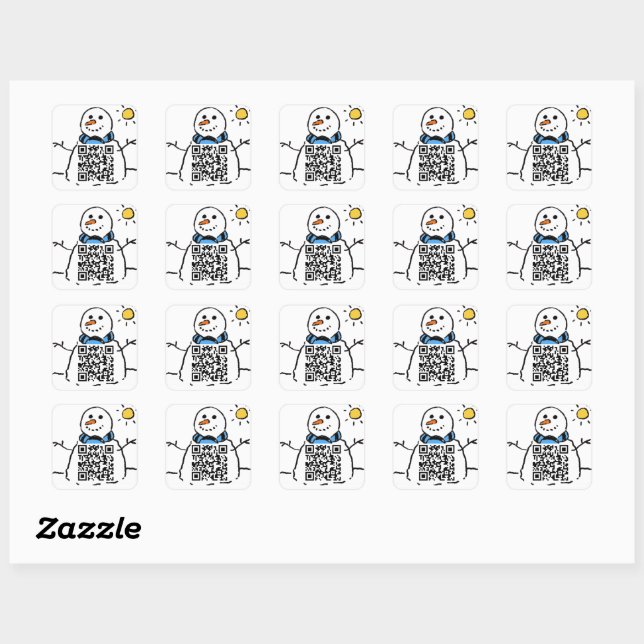 Your QR Code On a Snowman Square Sticker (Sheet)