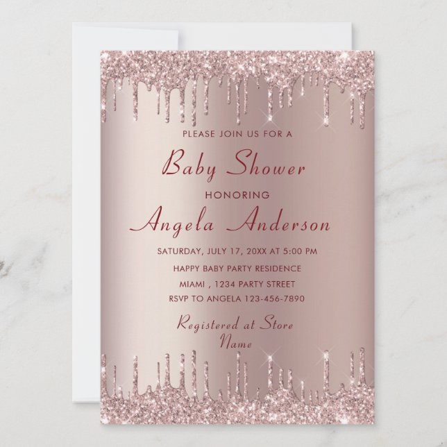 Your QR Code Rose Gold Baby Girl Shower Invitation (Front)