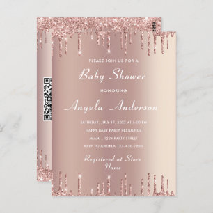 Your QR Code Rose Gold Baby Girl Shower Invitation Postcard