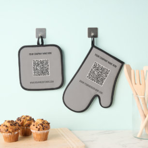 Your QR Code Scan and Custom Text Choose Colors Oven Mitt & Pot Holder Set