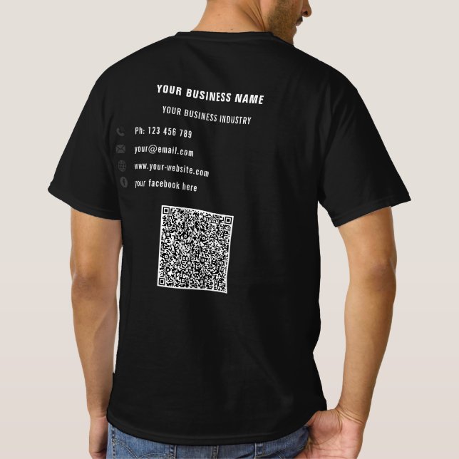 Your QR Code Scan and Custom Text Company T-Shirt (Back)