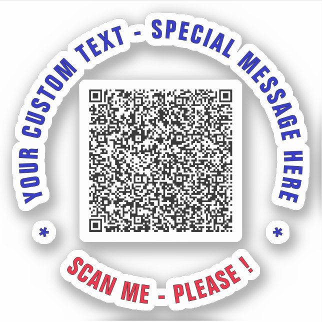 Your QR Code Scan and Custom Text Sticker Template (Front)
