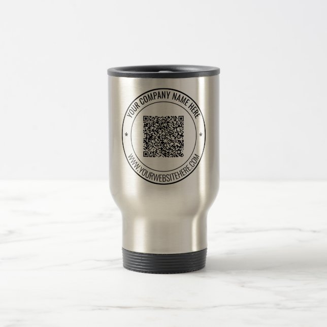 Your QR Code Scan Info and Custom Text Travel Mug (Center)
