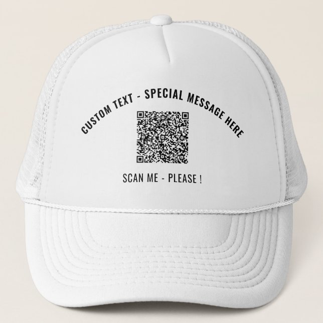 Your QR Code Scan Info and Custom Text Trucker Hat (Front)