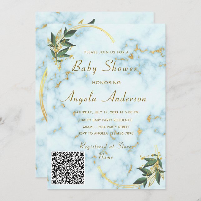 Your QR Code Scan Info Baby Boy Shower Invitation (Front/Back)