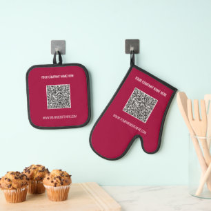 Your QR Code Scan Info Custom Text and Colours Oven Mitt & Pot Holder Set