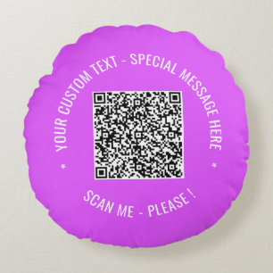 Your QR Code Scan Info Custom Text Round Pillow