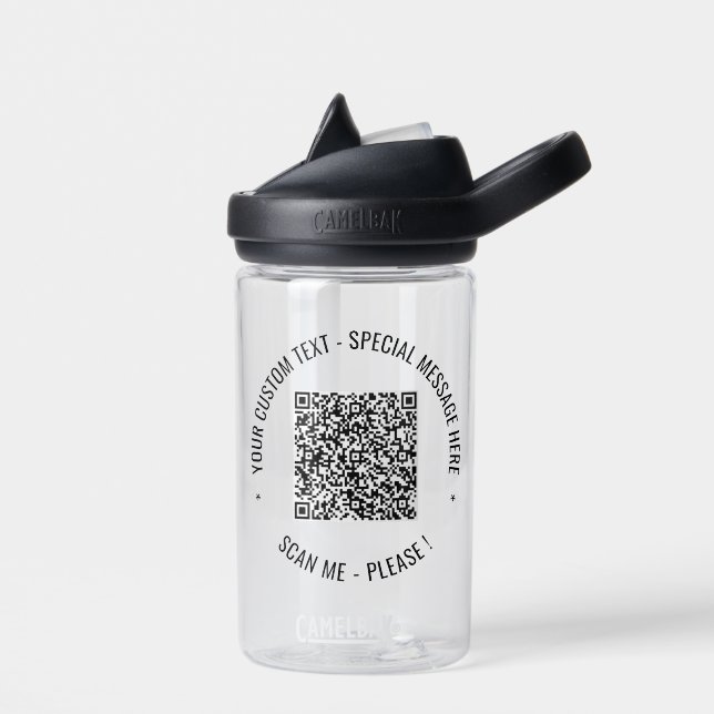 Your QR Code Scan Info Custom Text Water Bottle (Left)