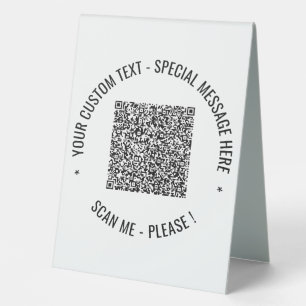 Your QR Code Table Tent Sign Example Custom Text